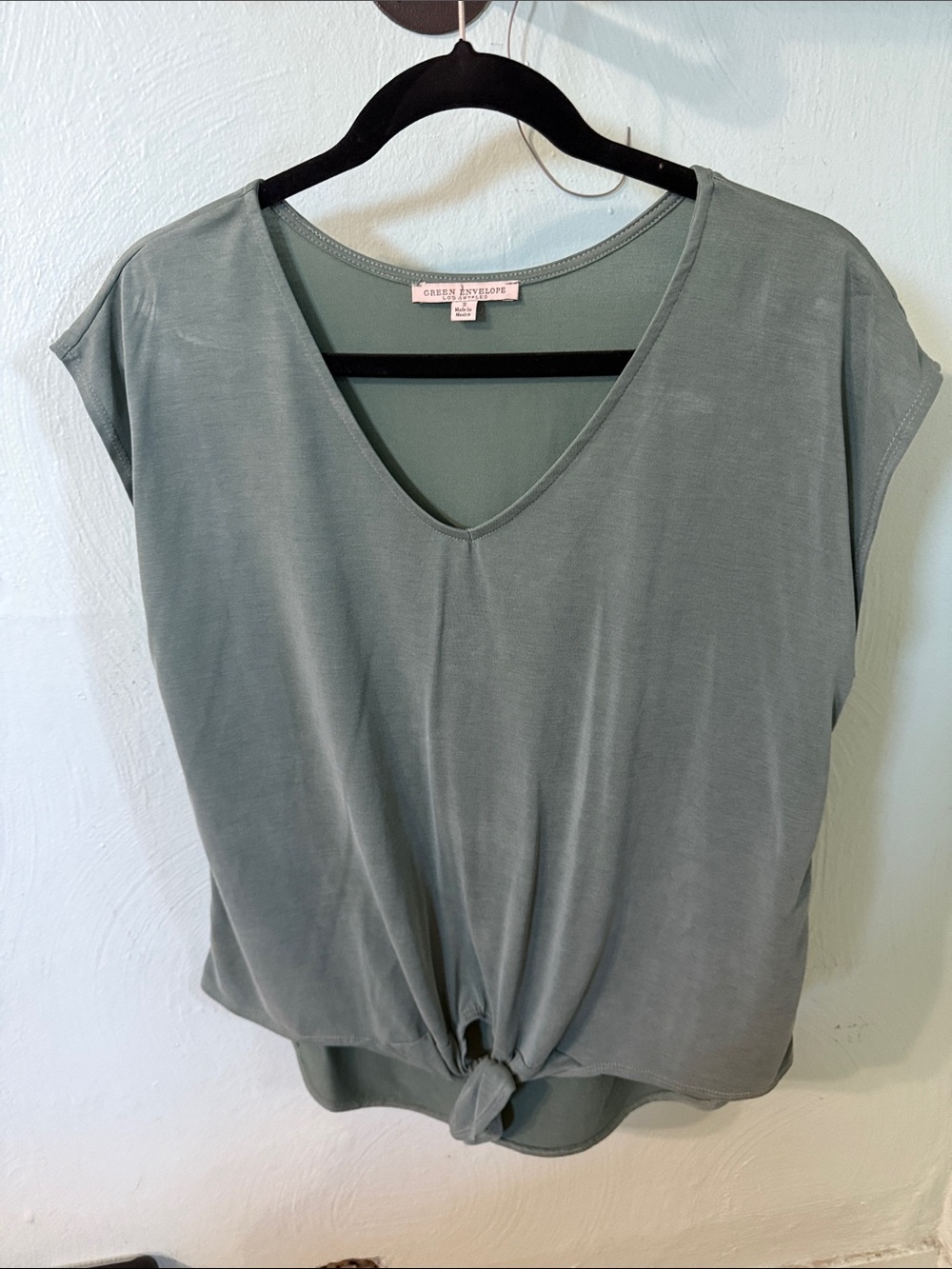 Green Envelope Sage Knot-Front V-Neck Crop Top